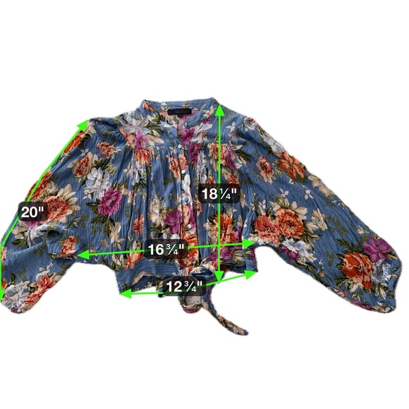 RACHEL Rachel Roy Floral Blouse - Blue and Multicolor Tie Blouse Size L - Picture 12 of 15